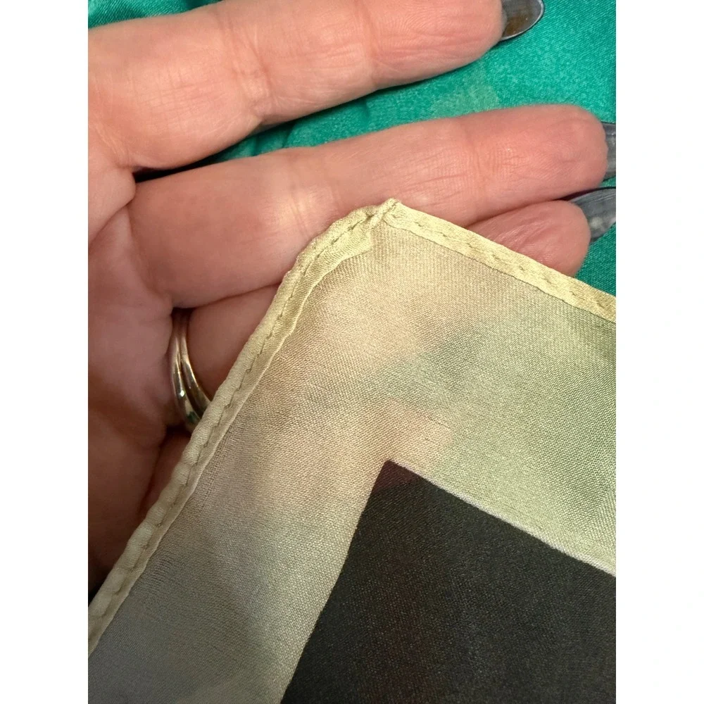 Vintage Fashion Teal Green Cashmere Silk Blend Scarf Wrap Logo Stripe